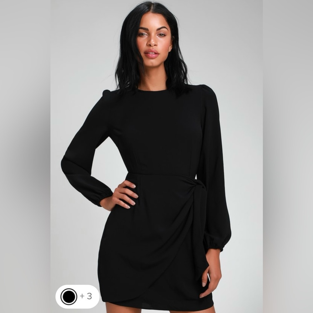Lulu’s Believe it or Knot Black Long Sleeve Tie- Front Skater Dress